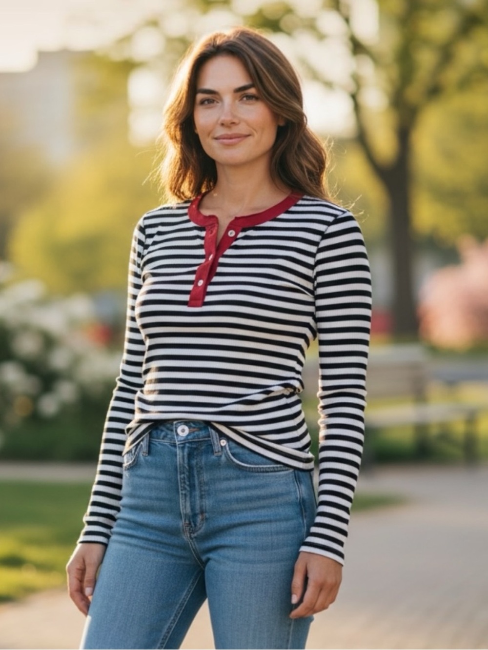 RHYTHM BLUE WHITE STRIPE TOP T SHIRT STRETCH s